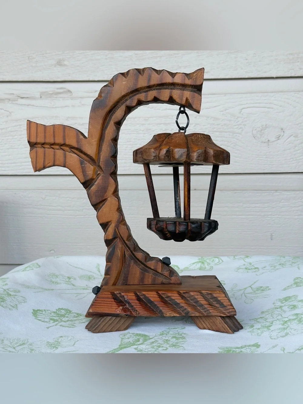 Vintage Mid-Century Castle Core Spanish Handcarved Wooden Candle Holder Folk Art